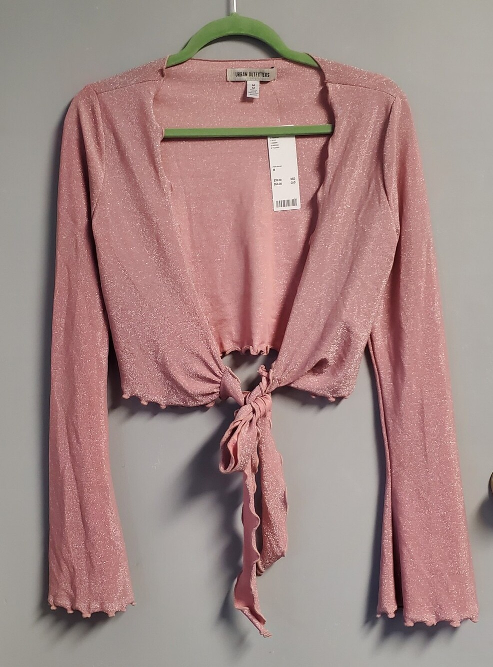 Urban Outfitters Pink Tie-Front Sparkle Crop Top